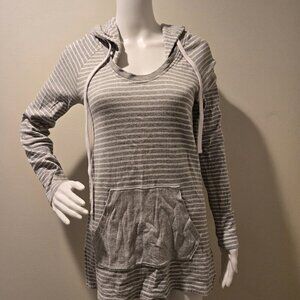 Standard James Perse Cotton Hooded Sweatshirt Gray White Stripe 1/S